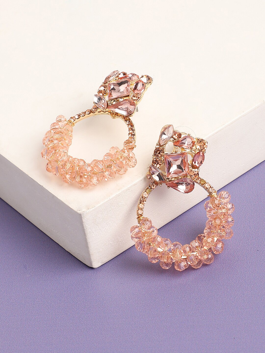 

SOHI Gold Plated Contemporary Drop Earrings, Peach