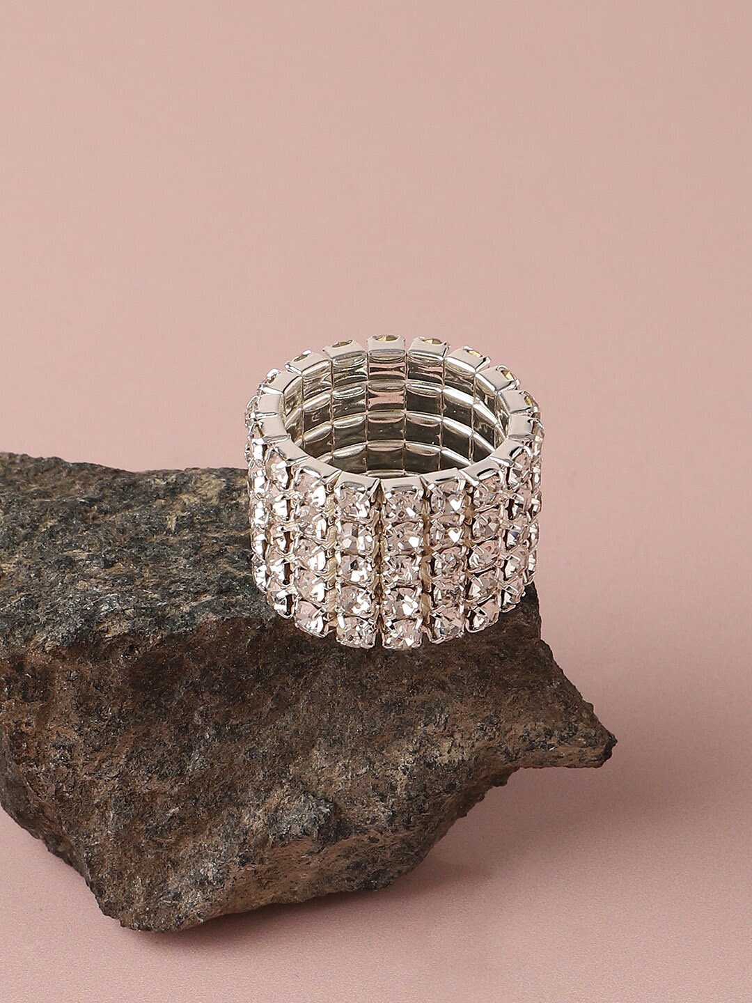 

SOHI Silver-Plated Stone Studded Finger Ring