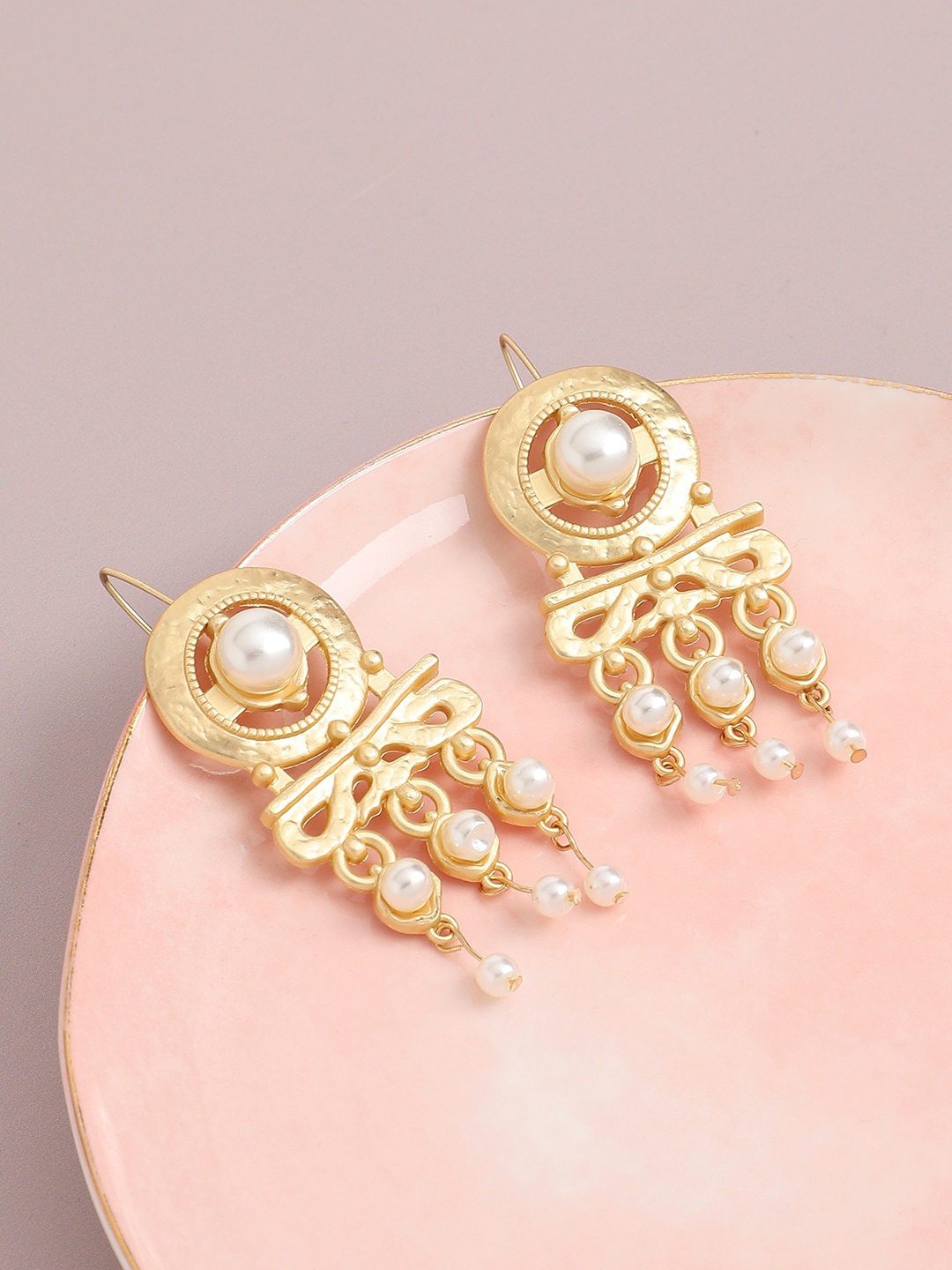 

SOHI Gold-Plated Contemporary Drop Earrings