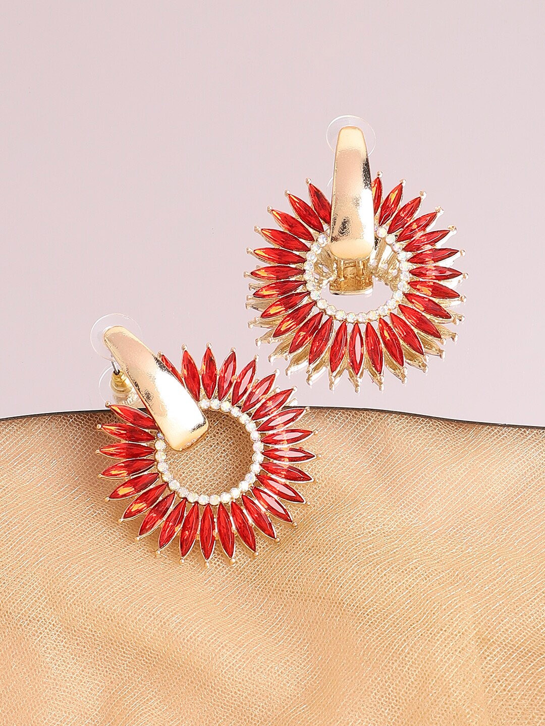 

SOHI Gold Plated Contemporary Drop Earrings, Red