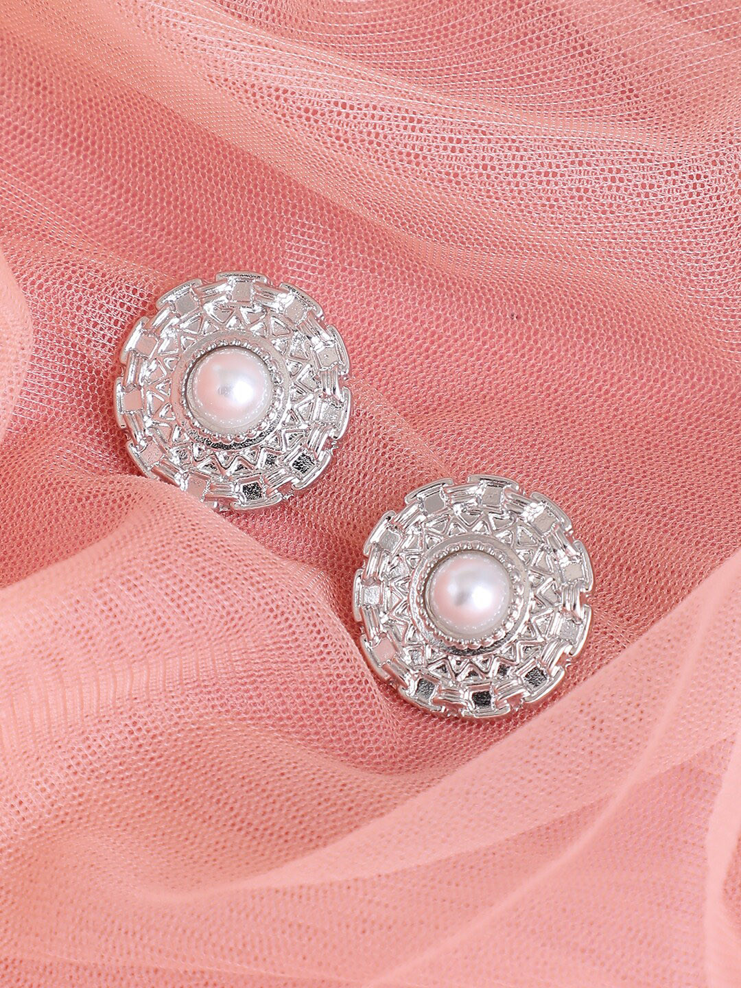 

SOHI Silver-Toned Contemporary Studs Earrings