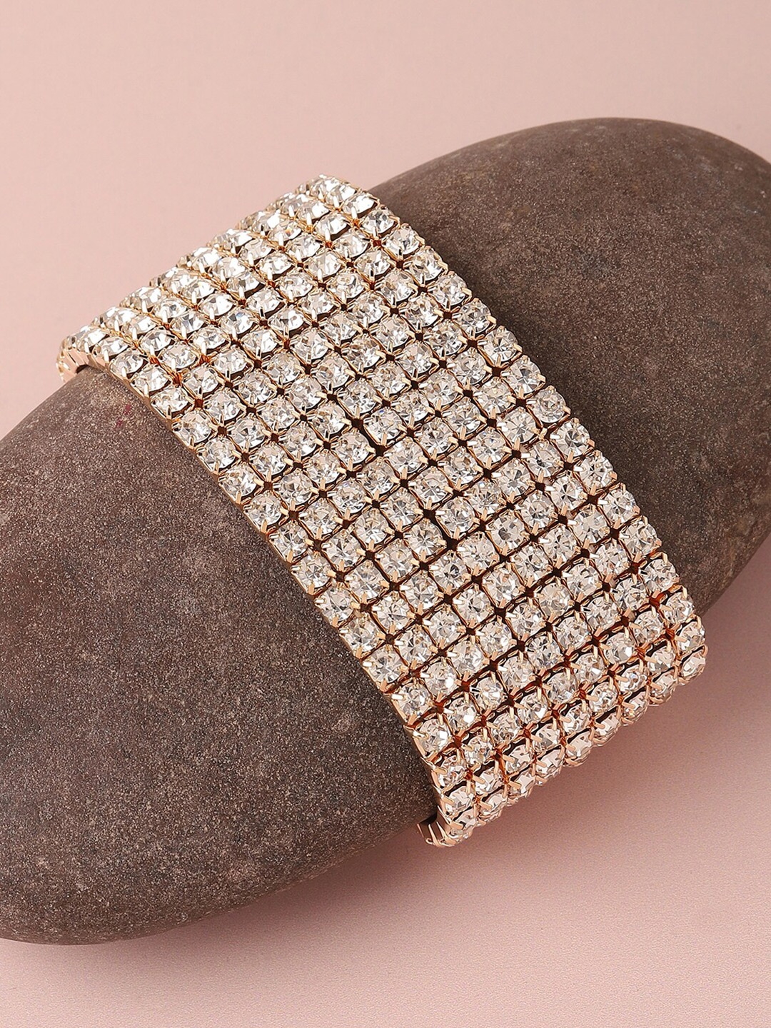 

SOHI Women Stone Studded Bangle-Style Bracelet, Gold