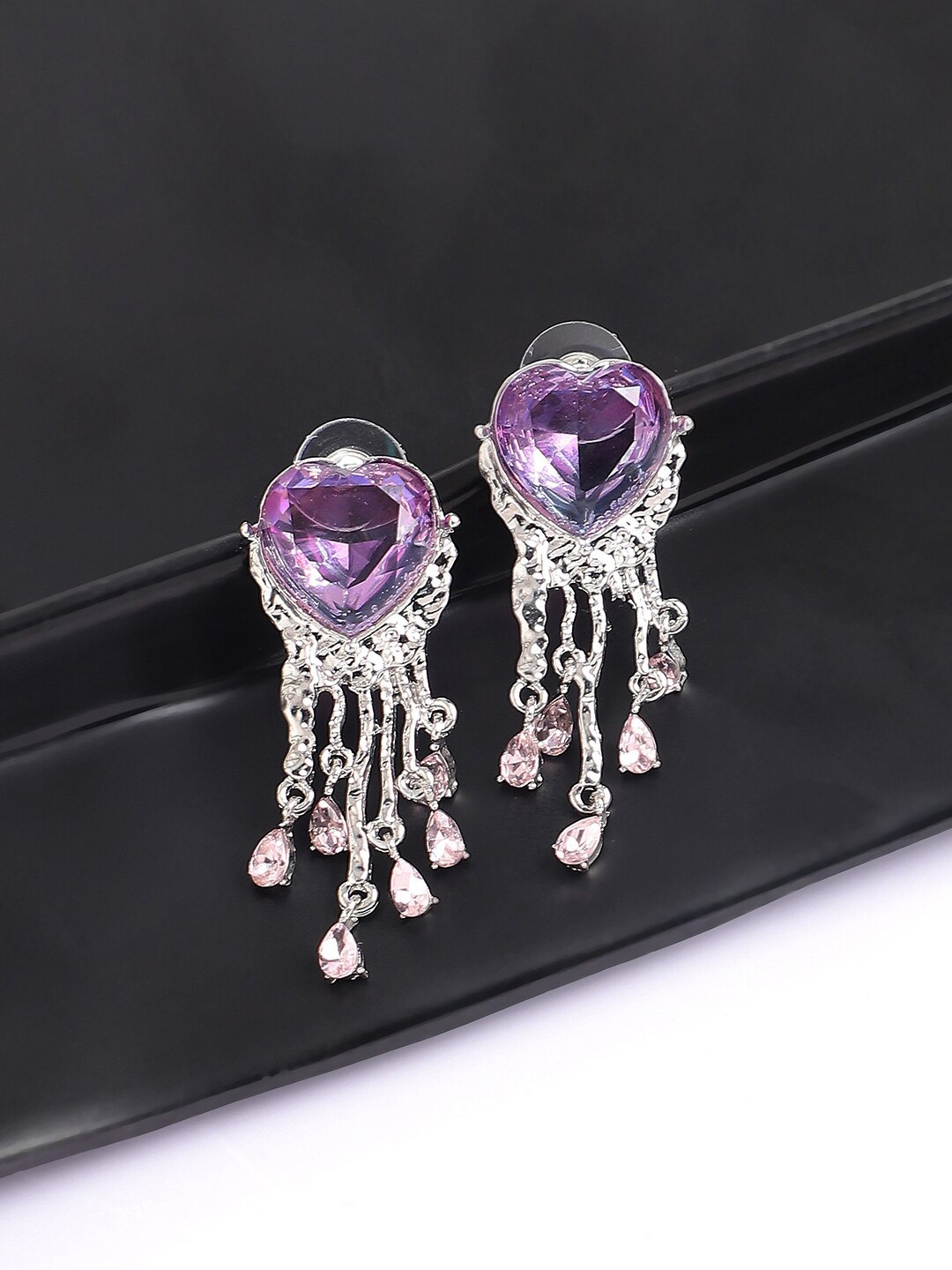 

SOHI Lavender Silver Plated Contemporary Drop Earrings