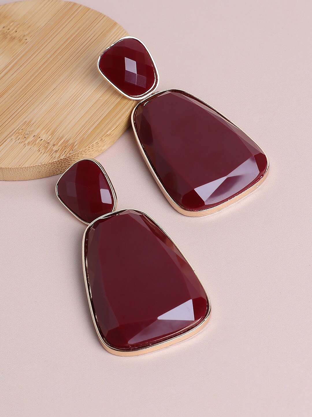 

SOHI Gold Plated Contemporary Drop Earrings, Red