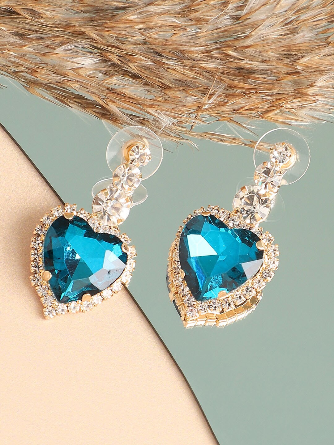 

SOHI Silver Plated Contemporary Drop Earrings, Blue