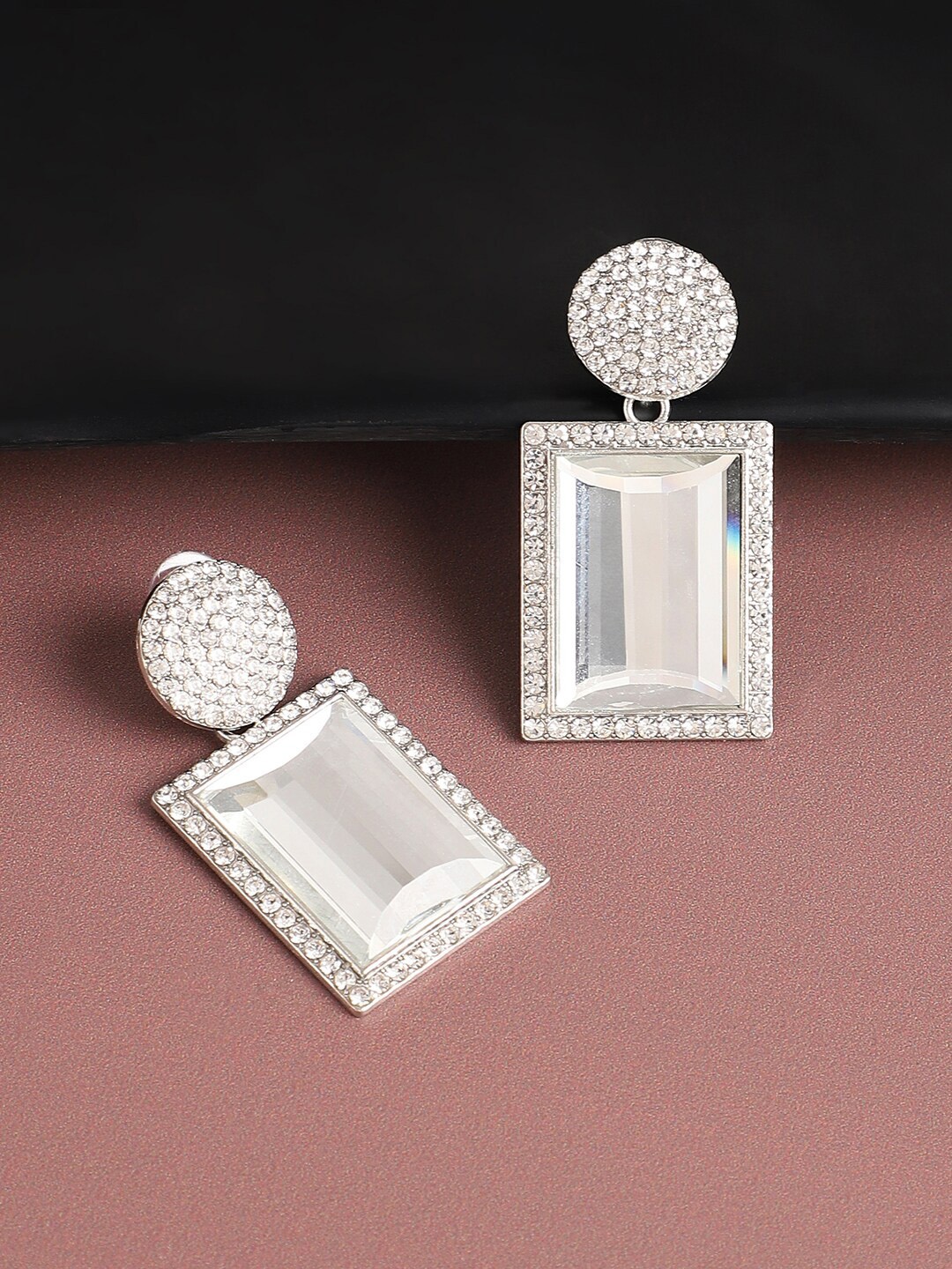 

SOHI Silver-Plated Contemporary Drop Earrings