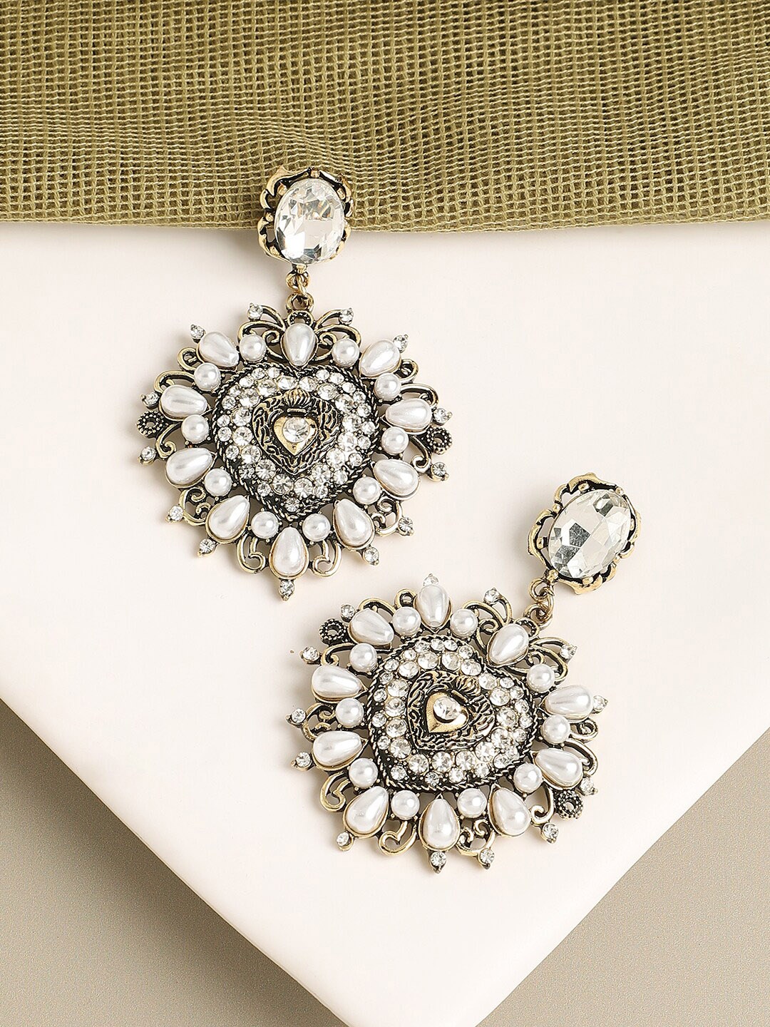 

SOHI Gold Plated Contemporary Drop Earrings, White