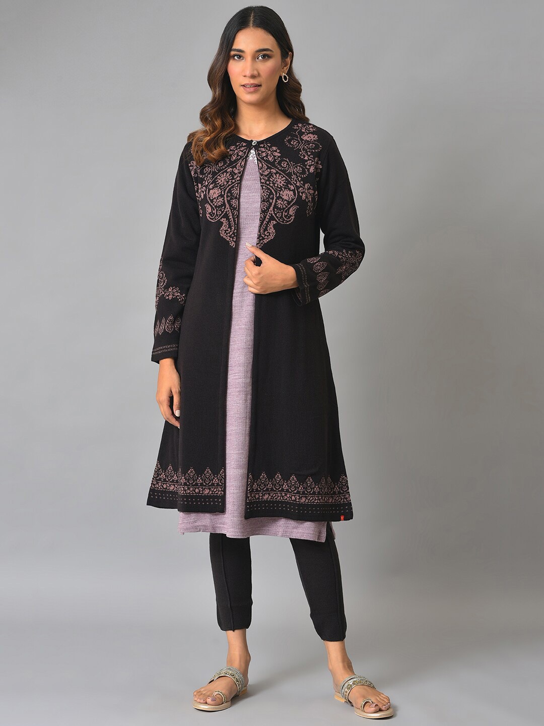

W Women Brown & Black Floral Printed Cardigan