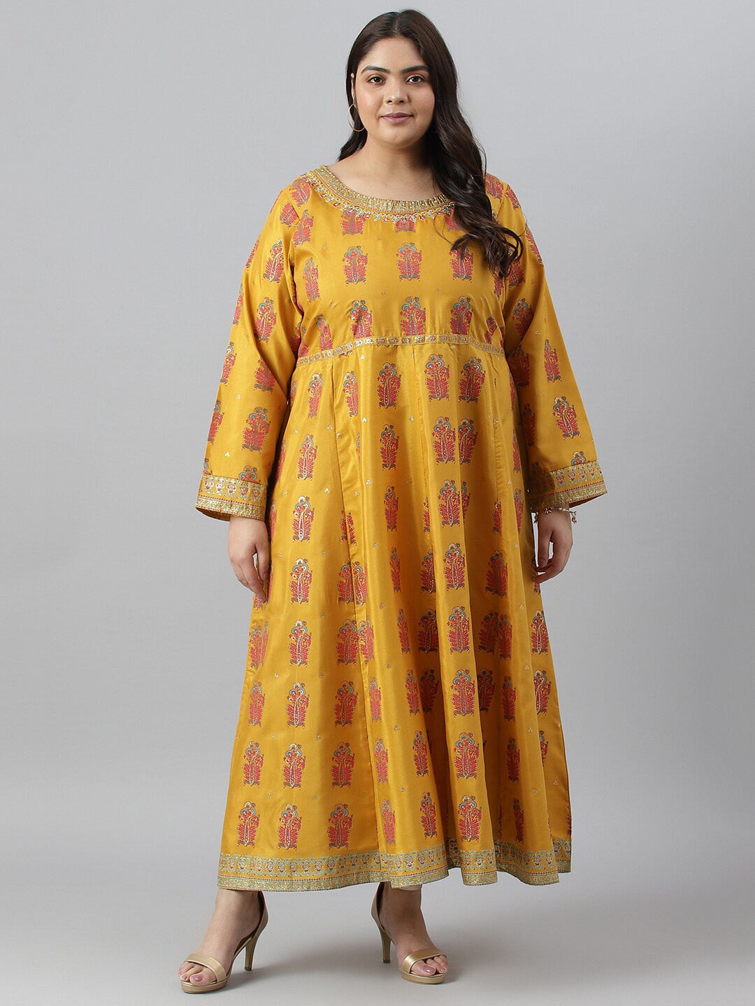

W Ethnic Motifs Printed Maxi Dress, Yellow