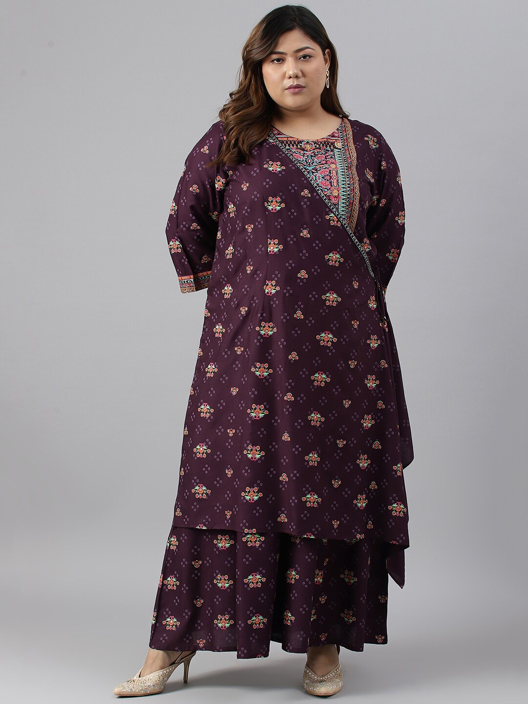 

W Purple & Pink Printed Basic Jumpsuit