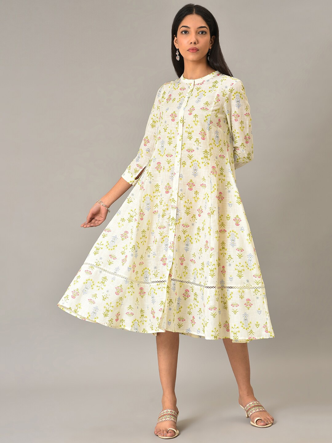 

W A-Line Cotton Dress, Yellow