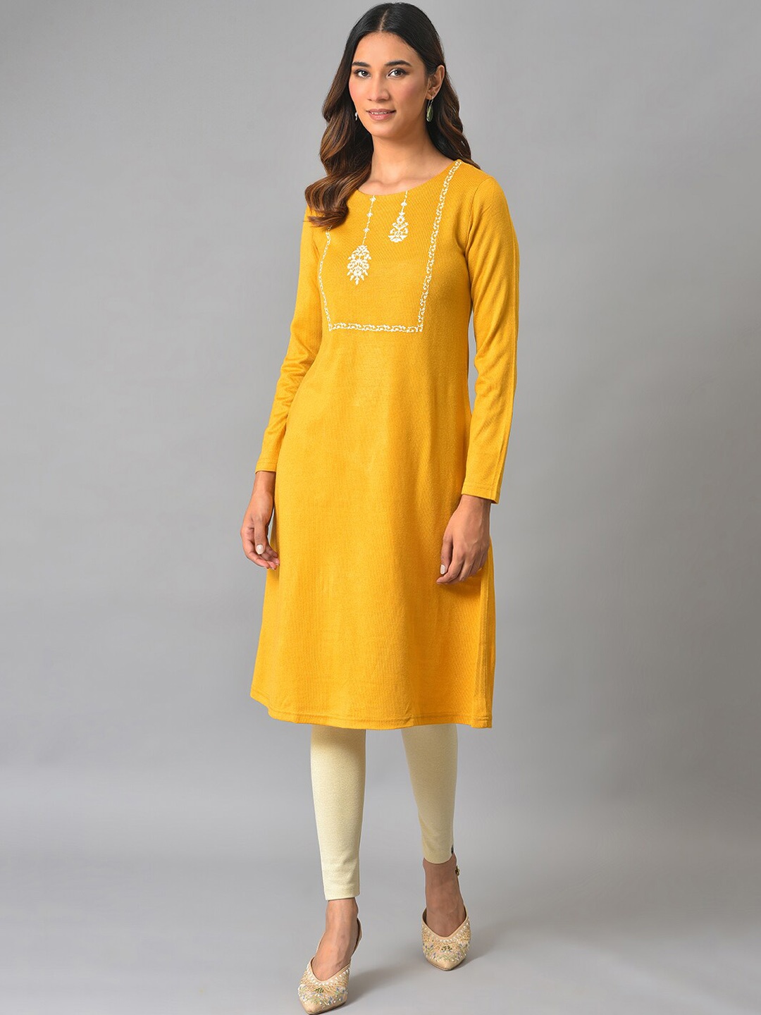 

W Ethnic Motiff Embroidered Kurta, Yellow