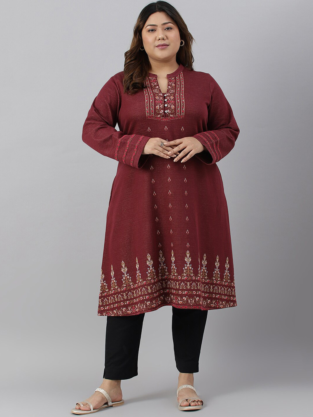 

W Plus Size Women Printed Ethnic Motifs Anarkali Kurta, Maroon