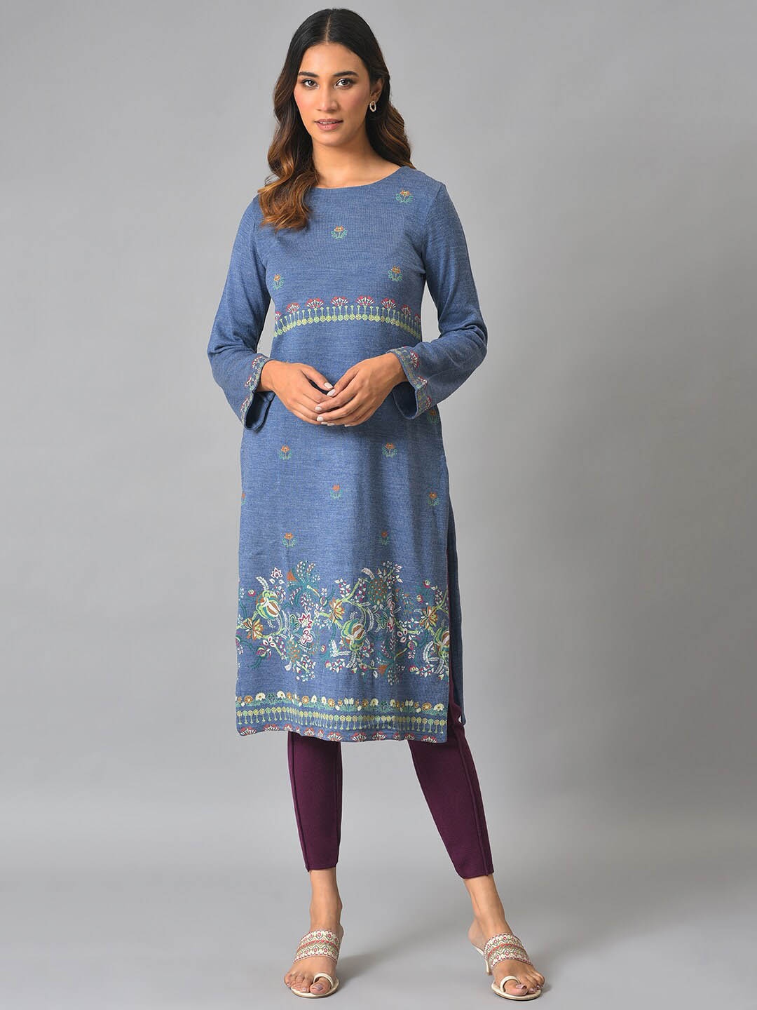 

W Ethnic Motifs Printed A-Line Regular Kurta, Blue