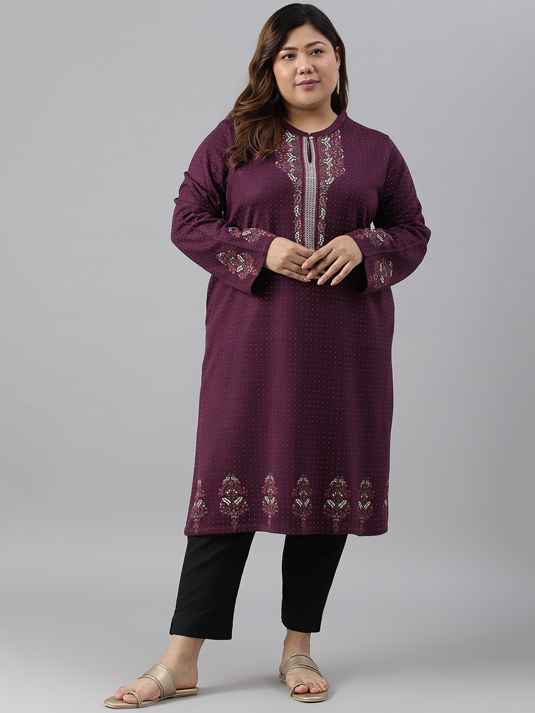

W Plus Size Ethnic Motifs Printed Kurta, Purple