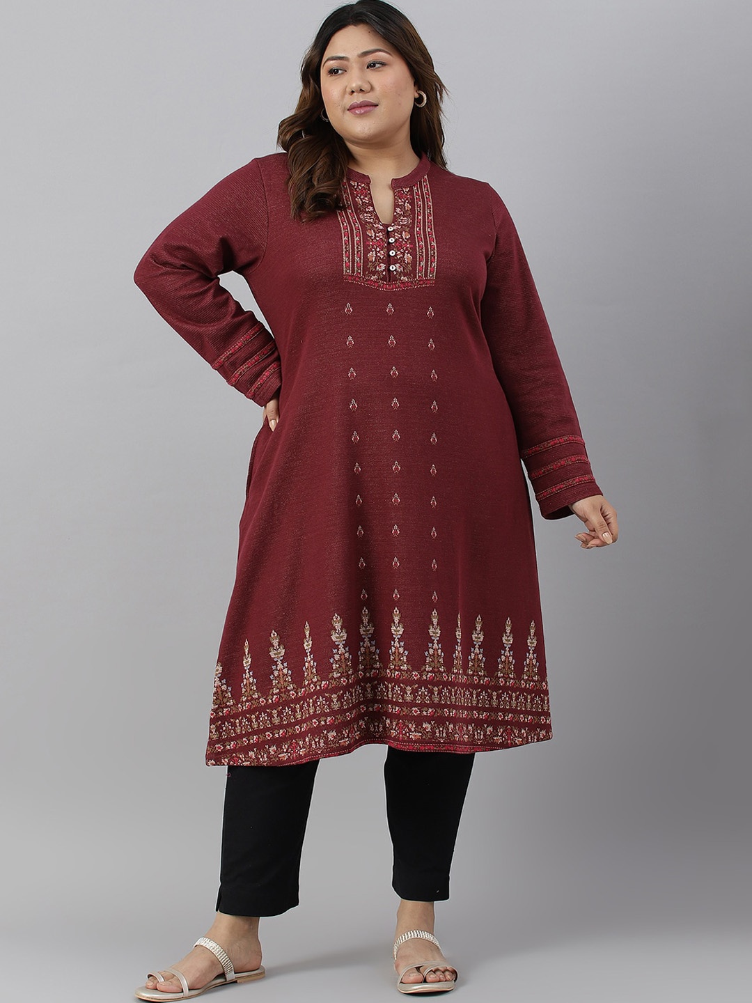 

W Women Maroon Ethnic Motifs Printed Kurta