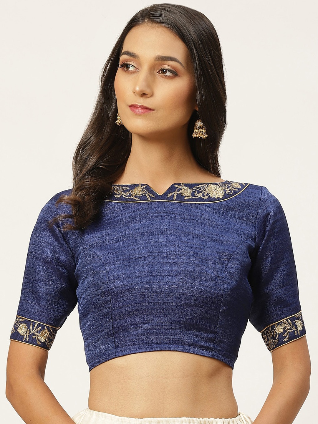 

Studio Shringaar Navy Blue Embroidered Saree Blouse