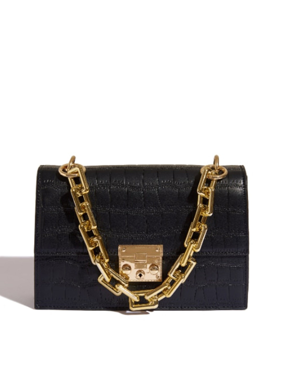 

THESTO Black Textured PU Structured Sling Bag with Quilted