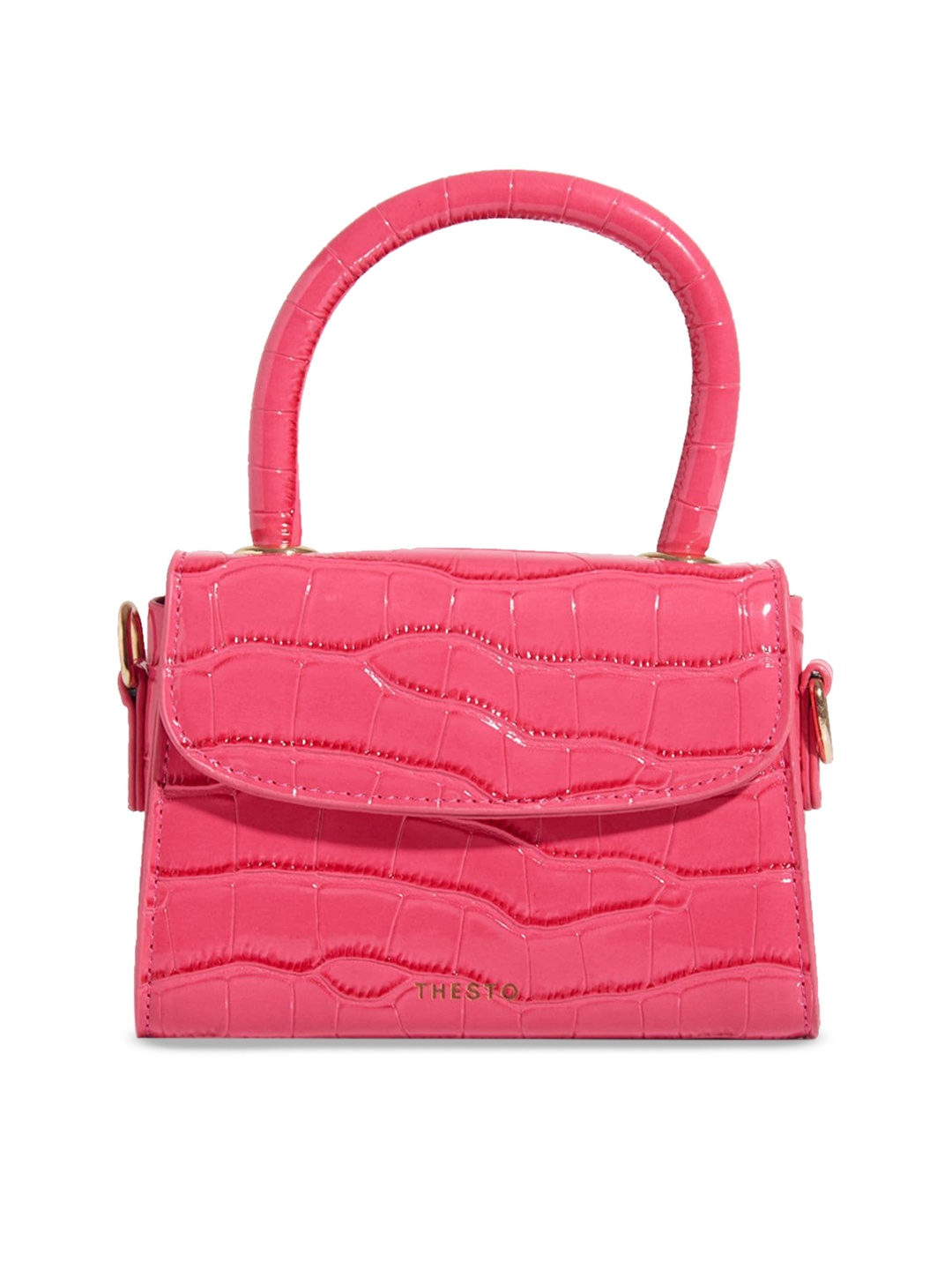 

THESTO Textured Structured Satchel With Quilted, Pink