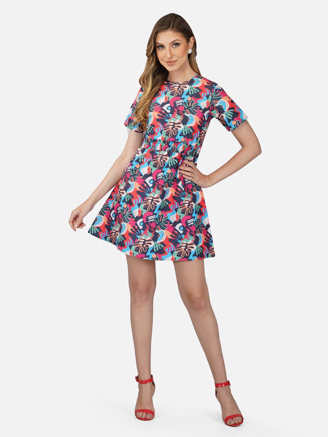 

Tinted Navy Blue Floral Crepe Dress