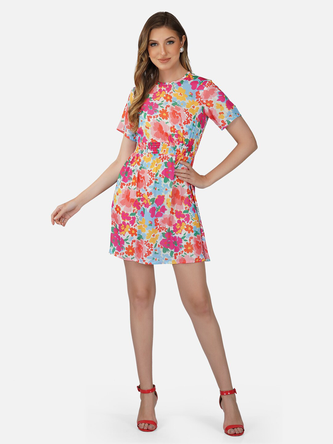 

Tinted Floral Crepe A-Line Dress, Pink