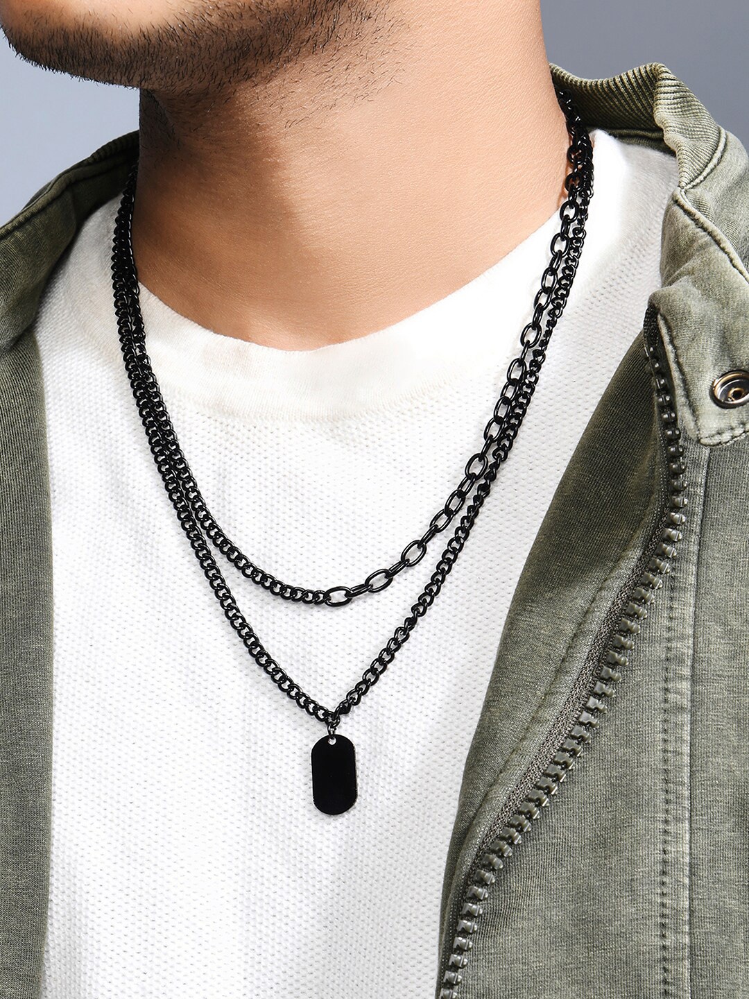 

The Bro Code Men Dog Tag Layered Necklace, Black