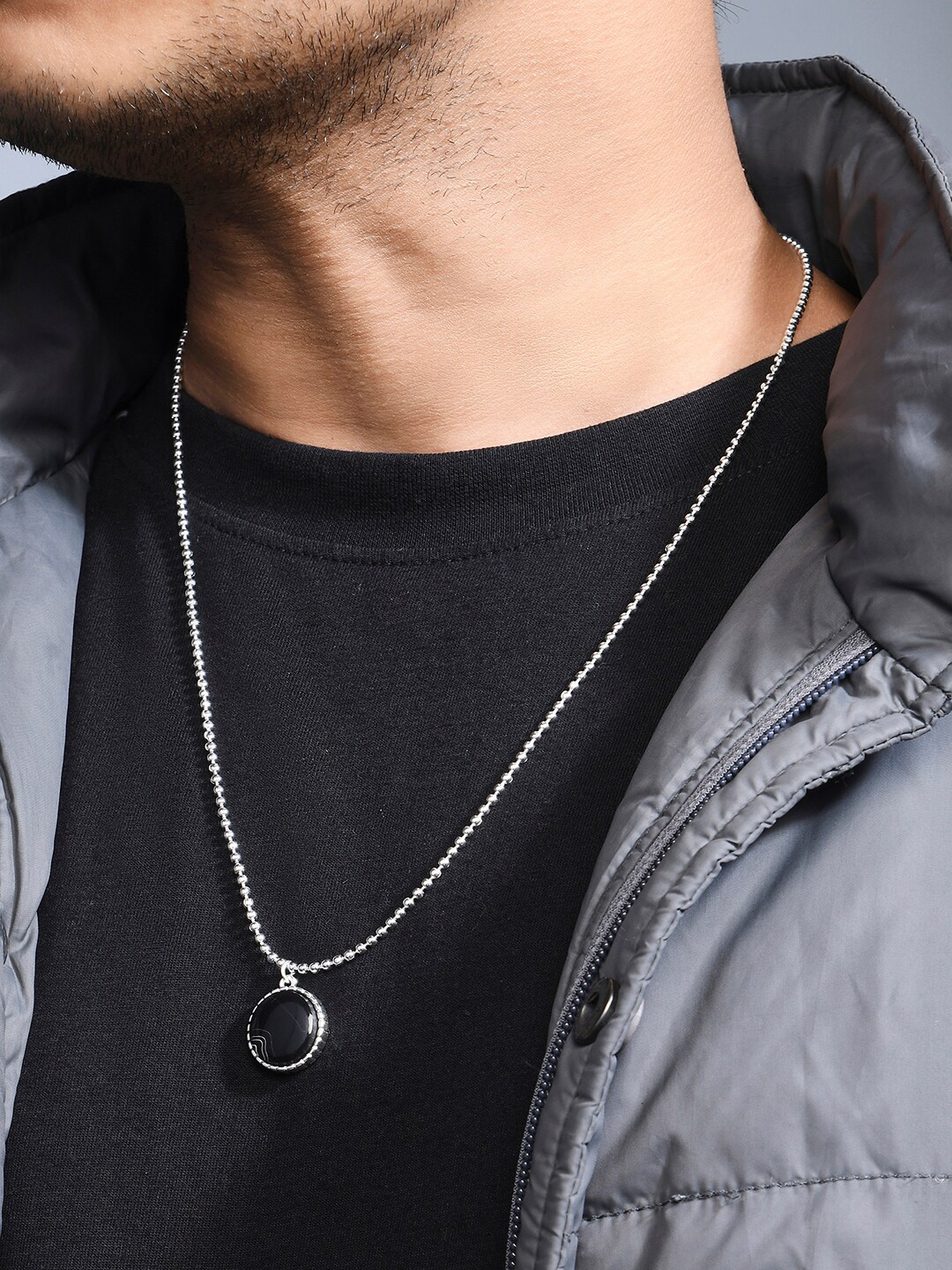 

The Bro Code Men Silver-Toned & Black Silver-Plated Necklace