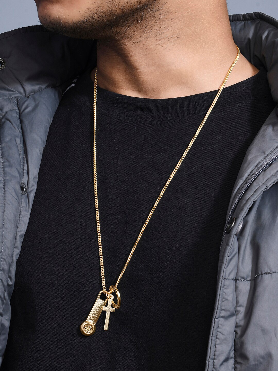 

The Bro Code Men Gold-Plated Triple Charm Pendant Necklace