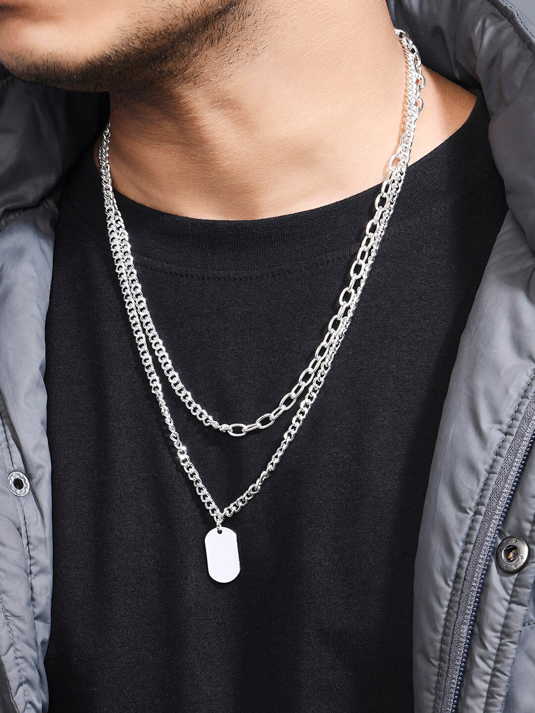 

The Bro Code Men Silver-Toned Silver-Plated Layered Necklace