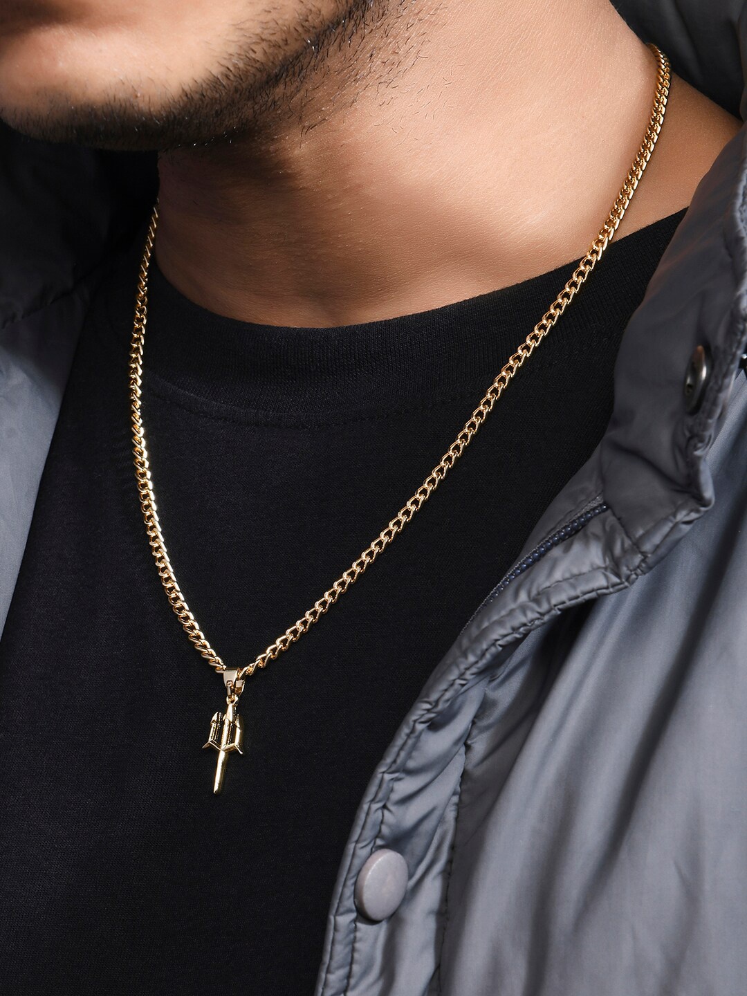 

The Bro Code Men Gold-Plated Devi Thrishul Pendant Necklace