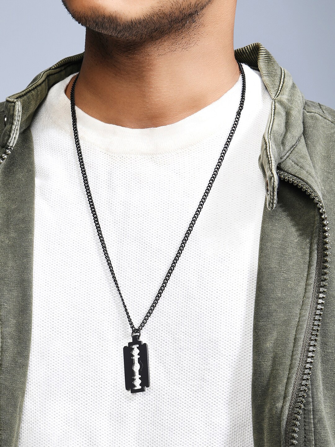 

The Bro Code Men Razor Blade Pendant Necklace, Black