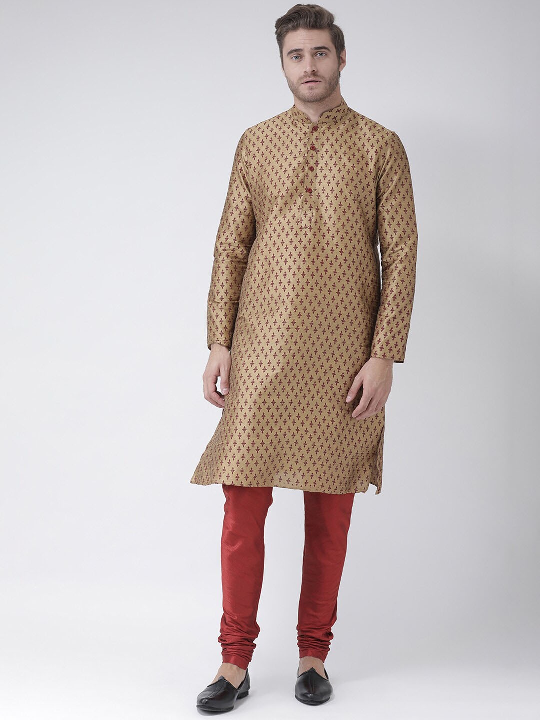 

DEYANN Men Ethnic Motifs Printed Kurta with Churidar, Brown