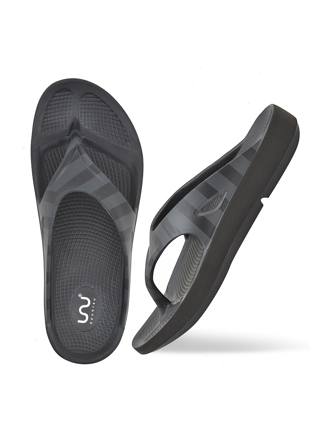 

Doubleu Men Black & Grey Striped EVA Thong Flip-Flops