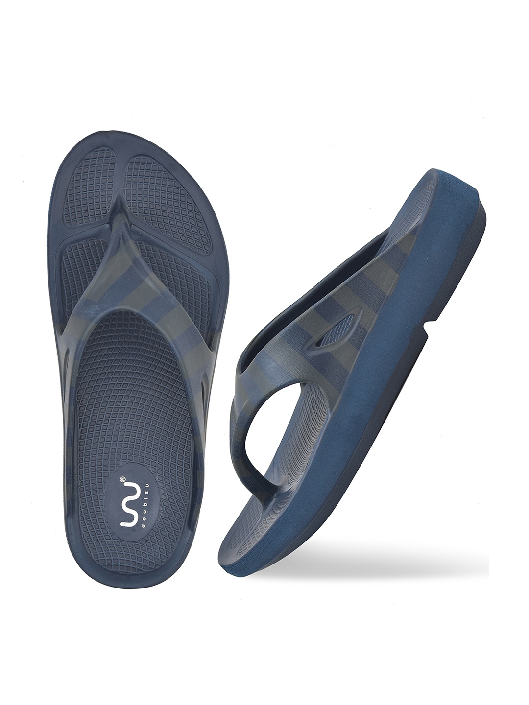 

Doubleu Men Navy Blue & Grey EVA Thong Flip-Flops