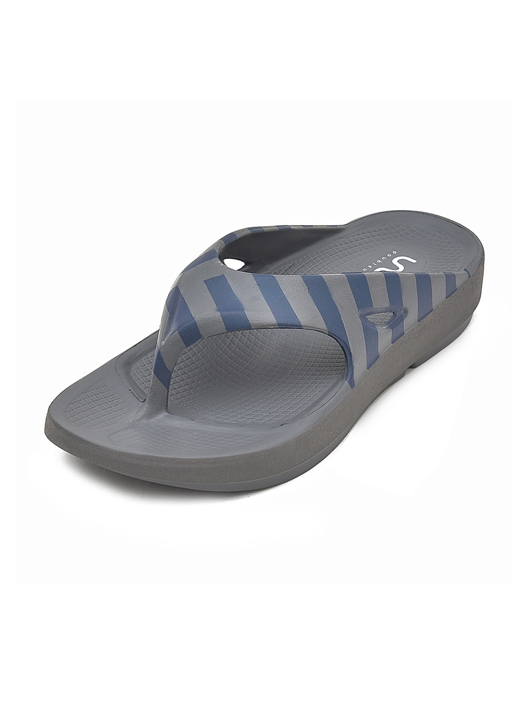 

Doubleu Men Grey & Navy Blue Striped EVA Thong Flip-Flops