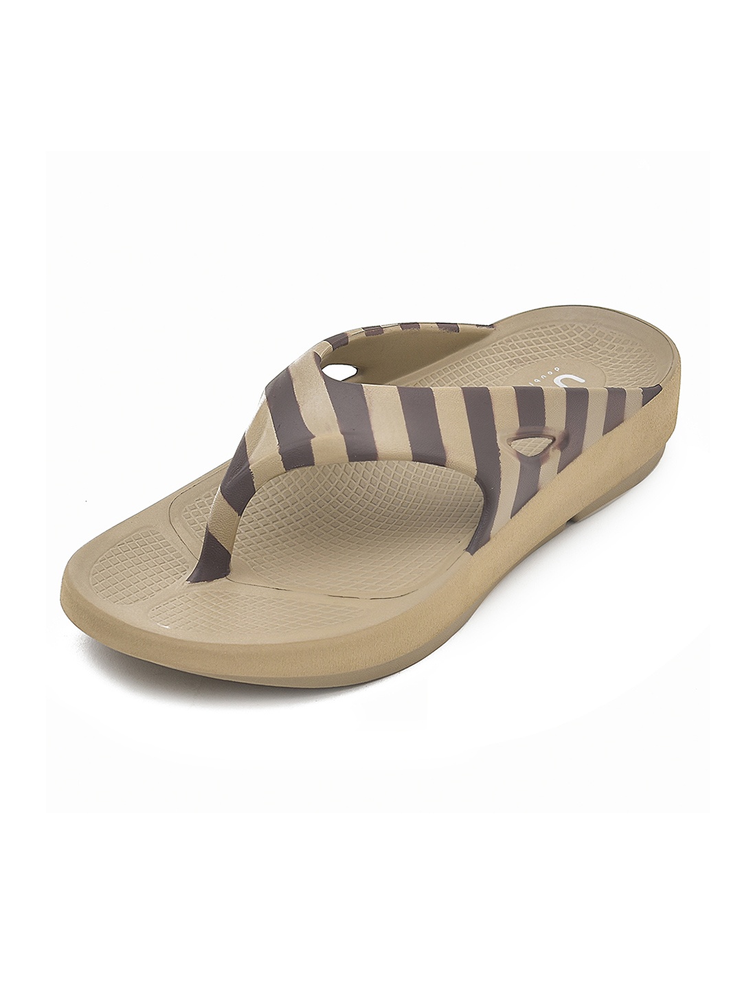 

Doubleu Men Khaki & Brown Striped EVA Thong Flip-Flops