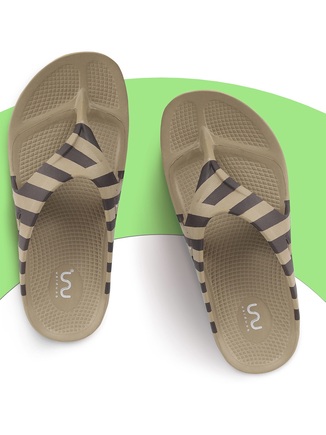 

Doubleu Men Khaki & Brown Striped EVA Thong Flip-Flops