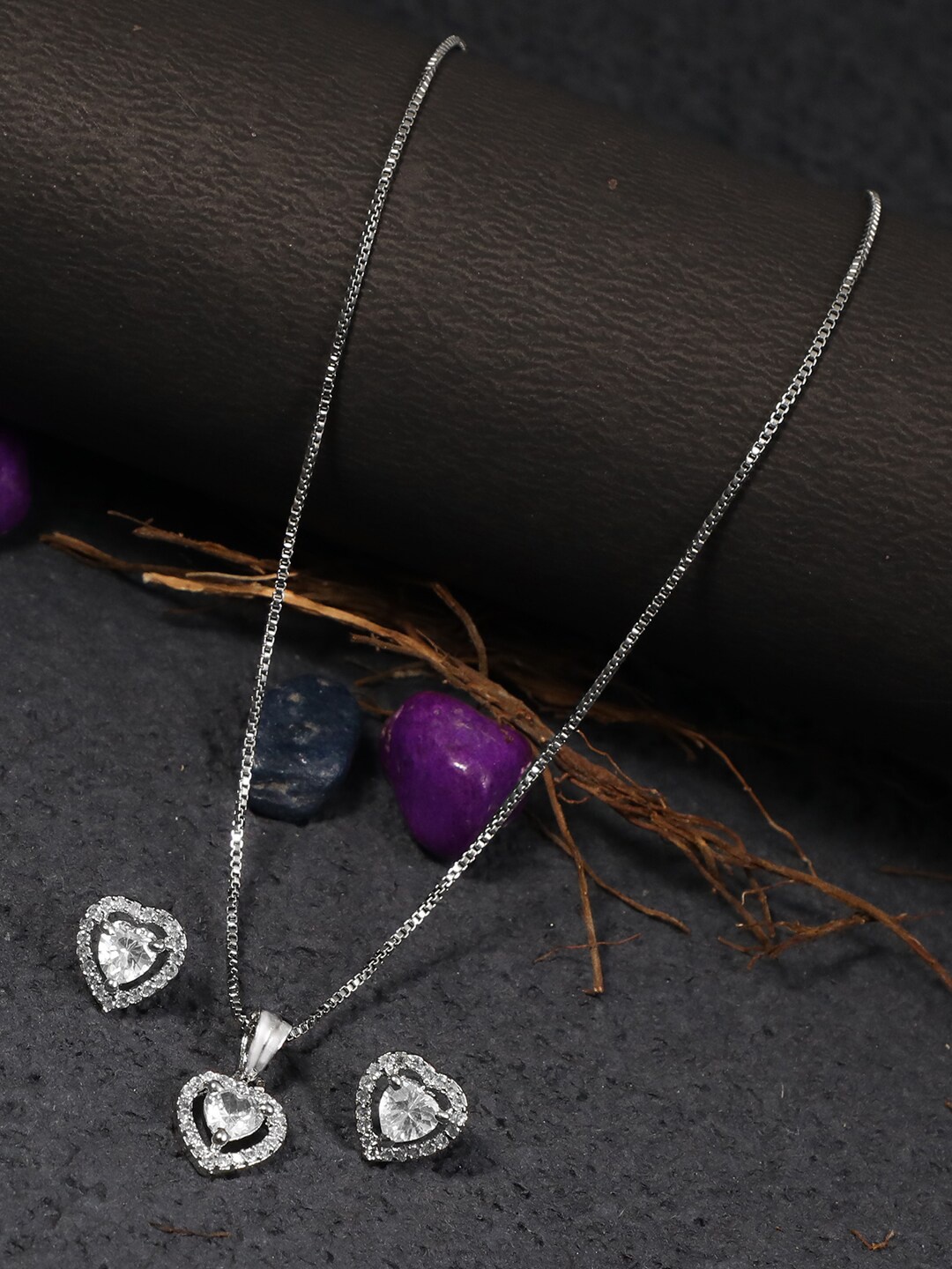 

Adwitiya Collection Silver-Plated CZ-Studded Jewellery Set