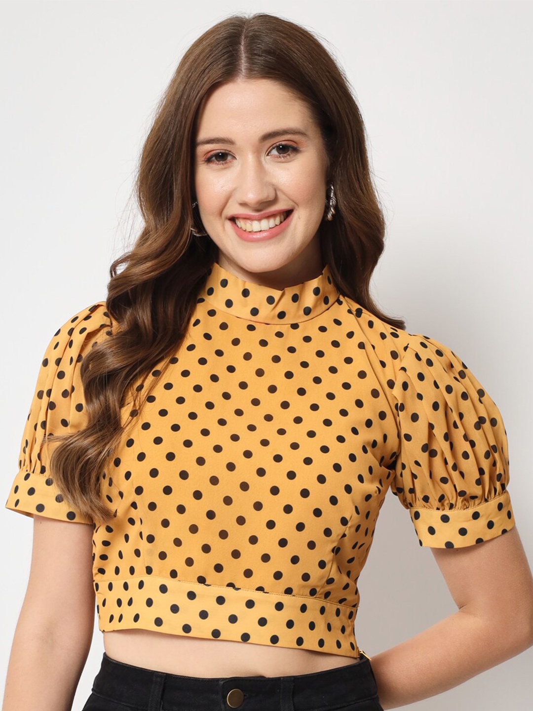 

CHARMGAL Yellow Print Georgette Top