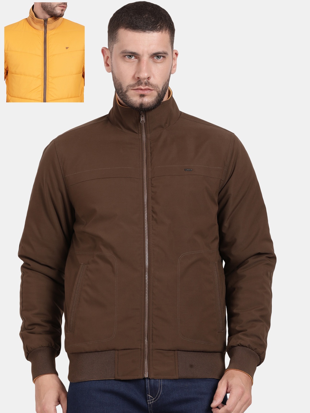 

t-base Men Plus Size Reversible Bomber Jacket, Coffee brown