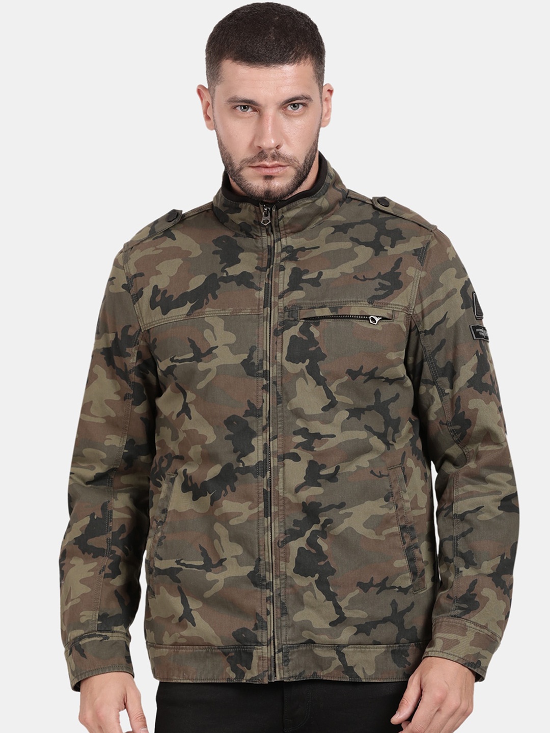 

t-base Men Plus Size Camouflage Windcheater Cotton Sporty Jacket, Olive