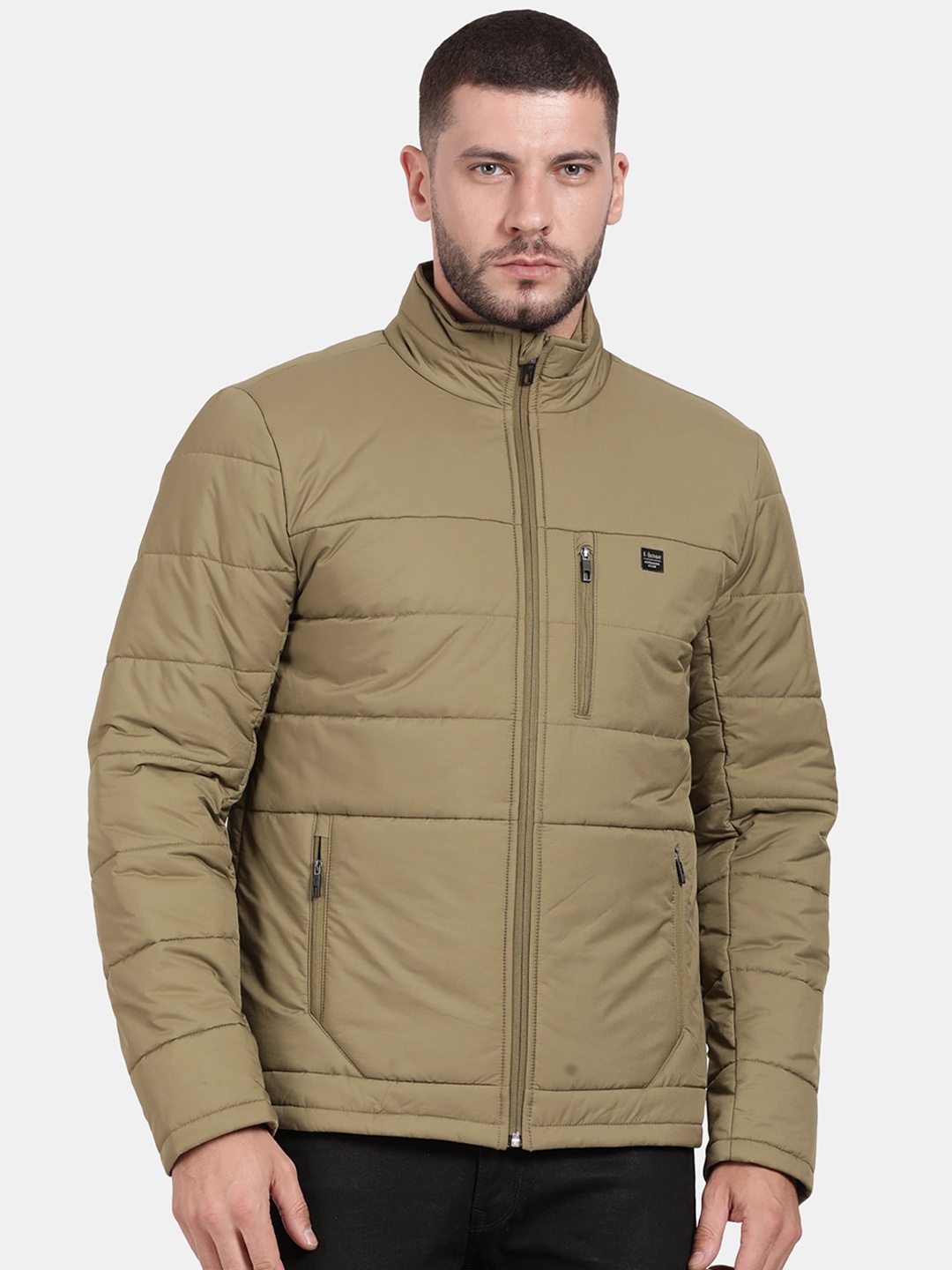 

t-base Men Solid Windcheater Puffer Jacket, Olive