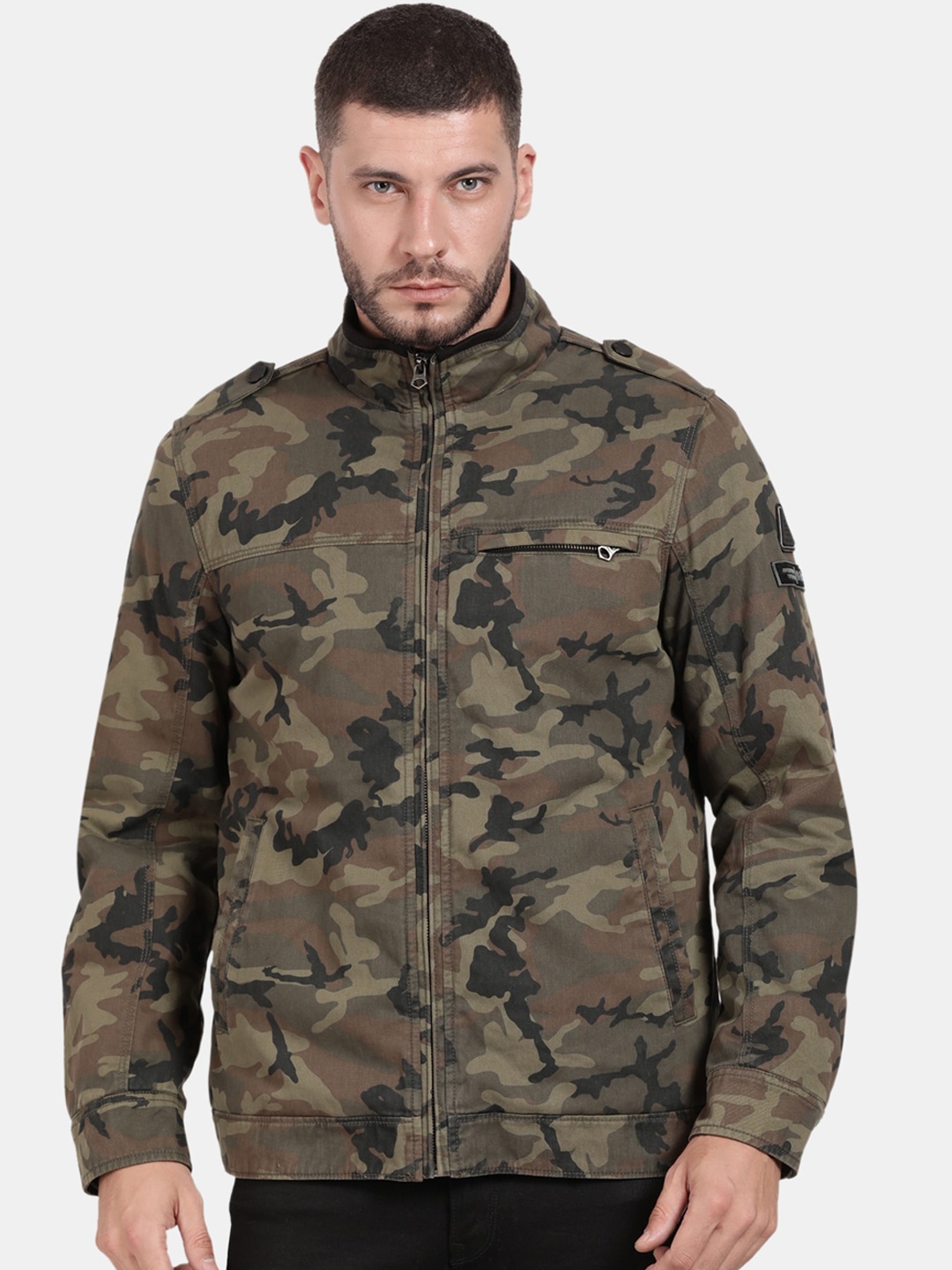 

t-base Men Plus Size Camouflage Windcheater Cotton Sporty Jacket, Olive