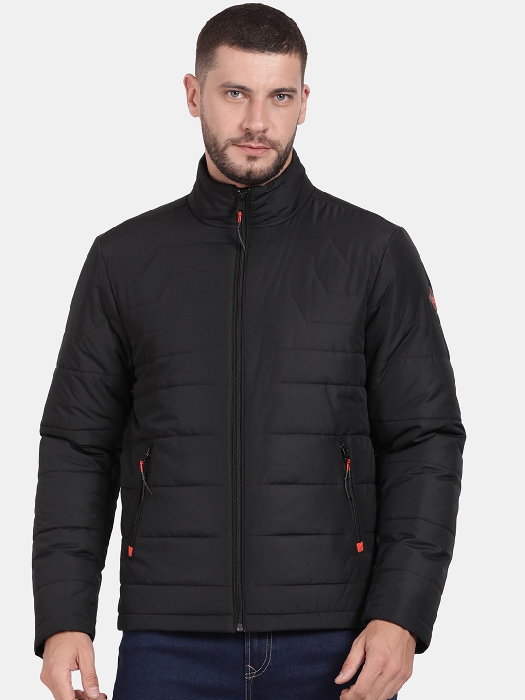 

t-base Men Solid Nylon Long Sleeves Padded Jacket, Black