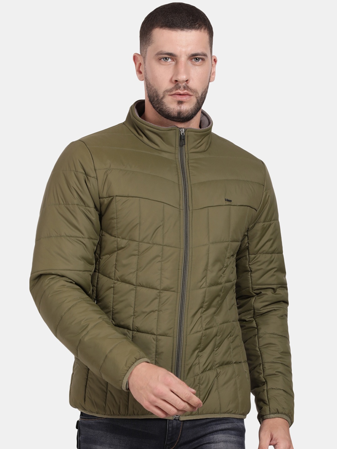 

t-base Men Solid Long Sleeves Padded Jacket, Olive