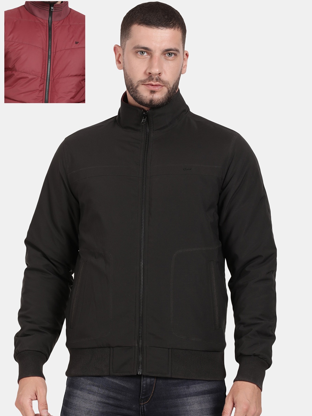 

t-base Men Solid Reversible Bomber Jacket, Black