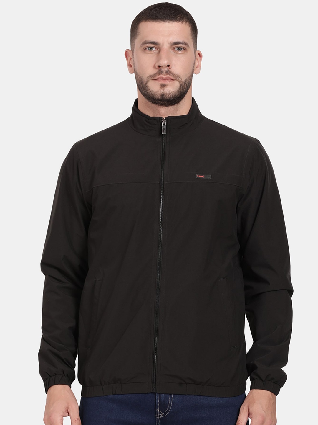 

t-base Men Solid Long Sleeves Bomber Jacket, Black