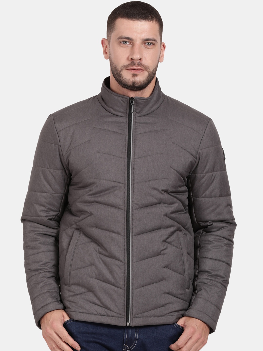 

t-base Men Solid Long Sleeves Padded Jacket, Charcoal