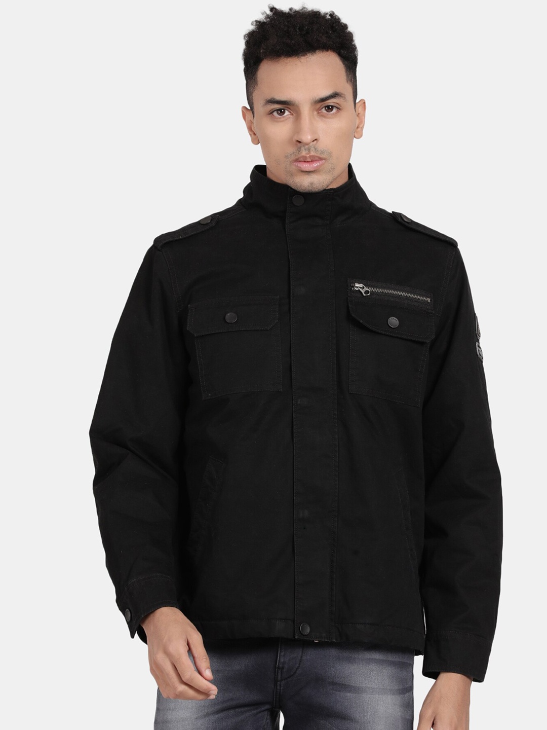 

t-base Men Windcheater Cotton Tailored Jacket, Black