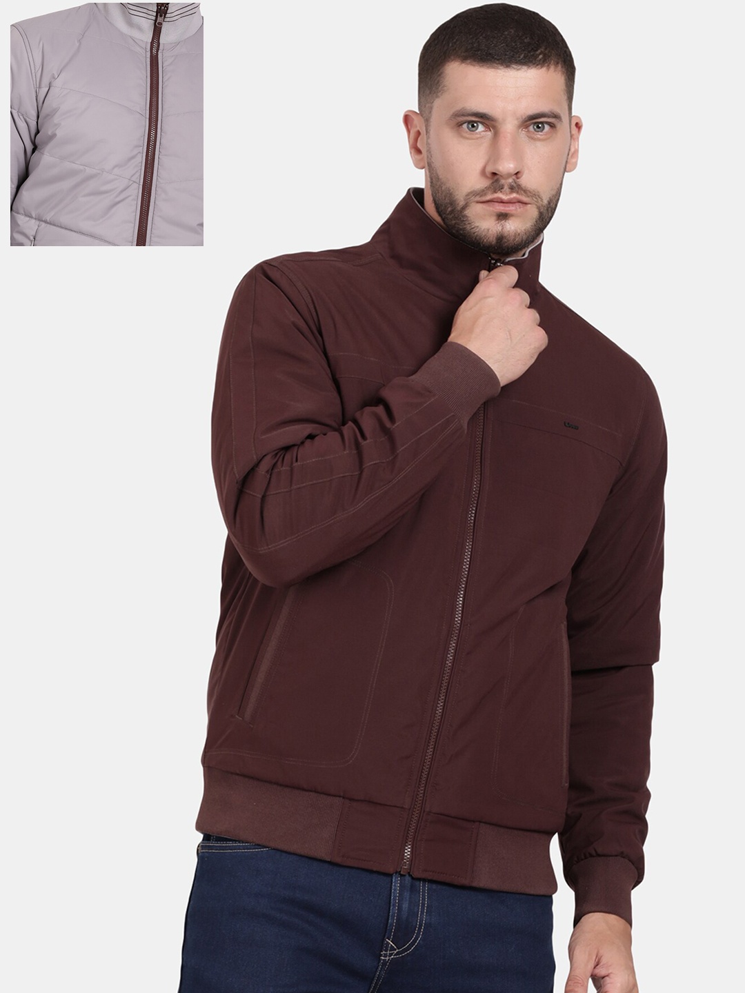 

t-base Men Reversible Bomber Jacket, Grey melange
